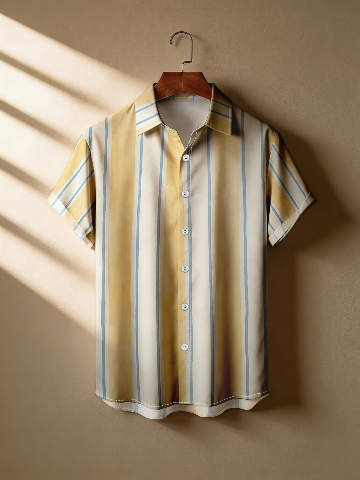 Men's Short-Sleeve Shirt with Vertical Stripes, Casual Summer Beachwear, Stylish Everyday Outfit, Perfect Birthday and Father's Day Gift