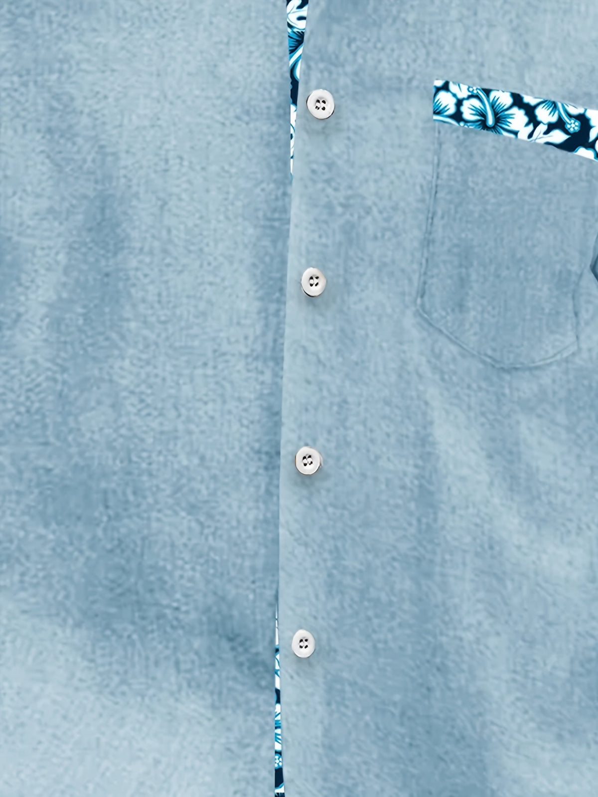 Hawaiian Floral Print Men's Button-Up Pocket Short-Sleeve Shirt, PLUS SIZE