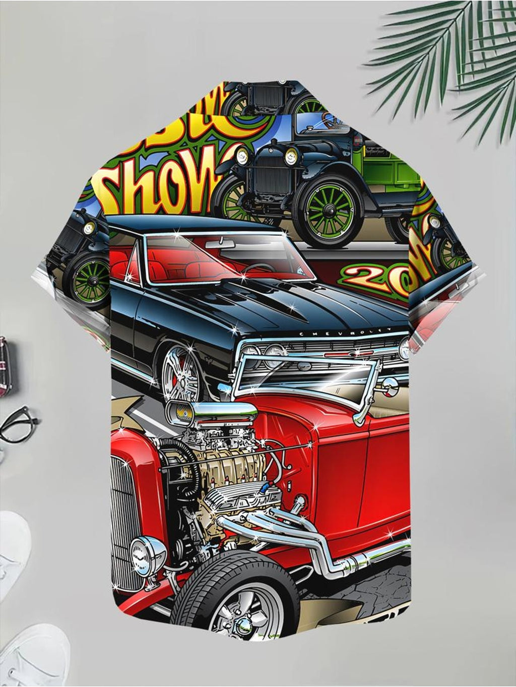 New Men's Casual Hawaiian Shirt, Available in Multiple Sizes and Fabrics, Short Sleeves, Featuring a Vibrant Car Print Design with a Tropical Beach Vibe. Perfect for Summer Fashion, It Easily Adapts to All Scenarios: Daily Commutes, Casual Outings