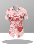 Men's Casual Short-sleeve Shirt, Butterfly, Heart, and Strawberry Digital Print, Light Pink Versatile Shirt