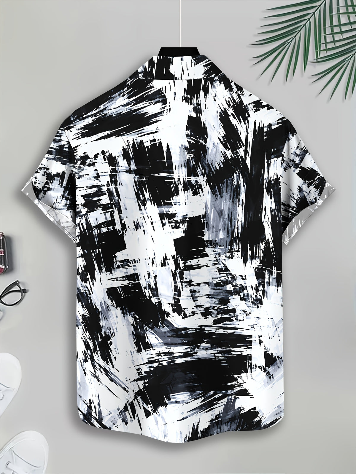 Abstract Art Men's Casual Shirt Print Black And White Brushstroke Pattern Summer Bold Stroke Design