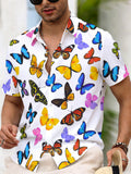 Men's Fashion Casual Short-Sleeve Shirt, New Summer Style with Colorful Butterfly Print, Trendy and Versatile for Daily Commuting