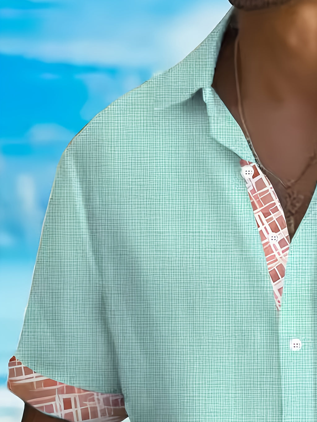 Basic Geometric Plaid Print Men's Plus Size Button Pocket Short Sleeve Turn- Collar Shirt