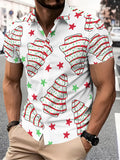 Hawaiian Style Men's Casual Shirt Print White Christmas Tree And Stars Pattern Winter Holiday Theme