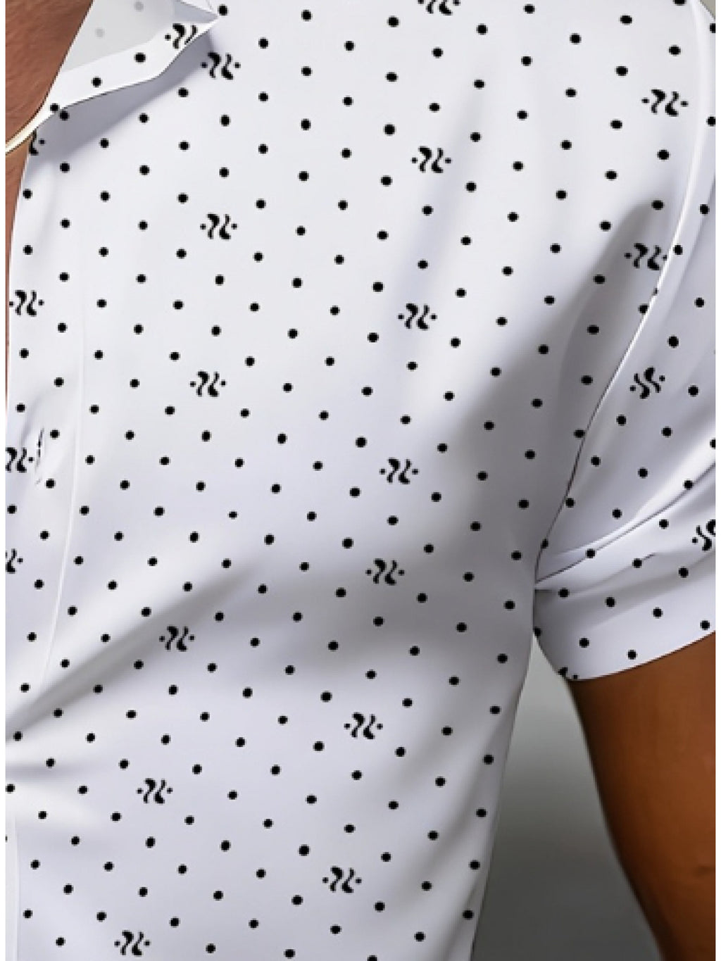 Men'S Classic Loose-Fitting And Comfortable Lapel Business Casual Button-Up Top, Men'S White Background Black Polka Dot And Symbol Print Short-Sleeved Shirt, Based on White, with Black Polka Dots And Easy Symbol Patterns As The Core Design