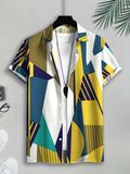 Geometric Pattern Men'S Casual Shirt, Abstract Shapes Print, Summer Vibrant Colors