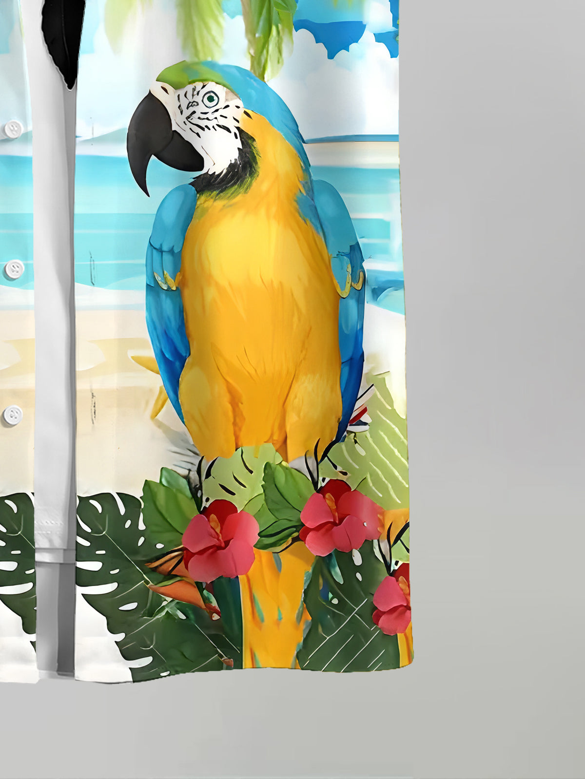 Tropical Paradise Men's Casual Shirt with Parrot and Palm Tree Pattern, Summer Beachwear