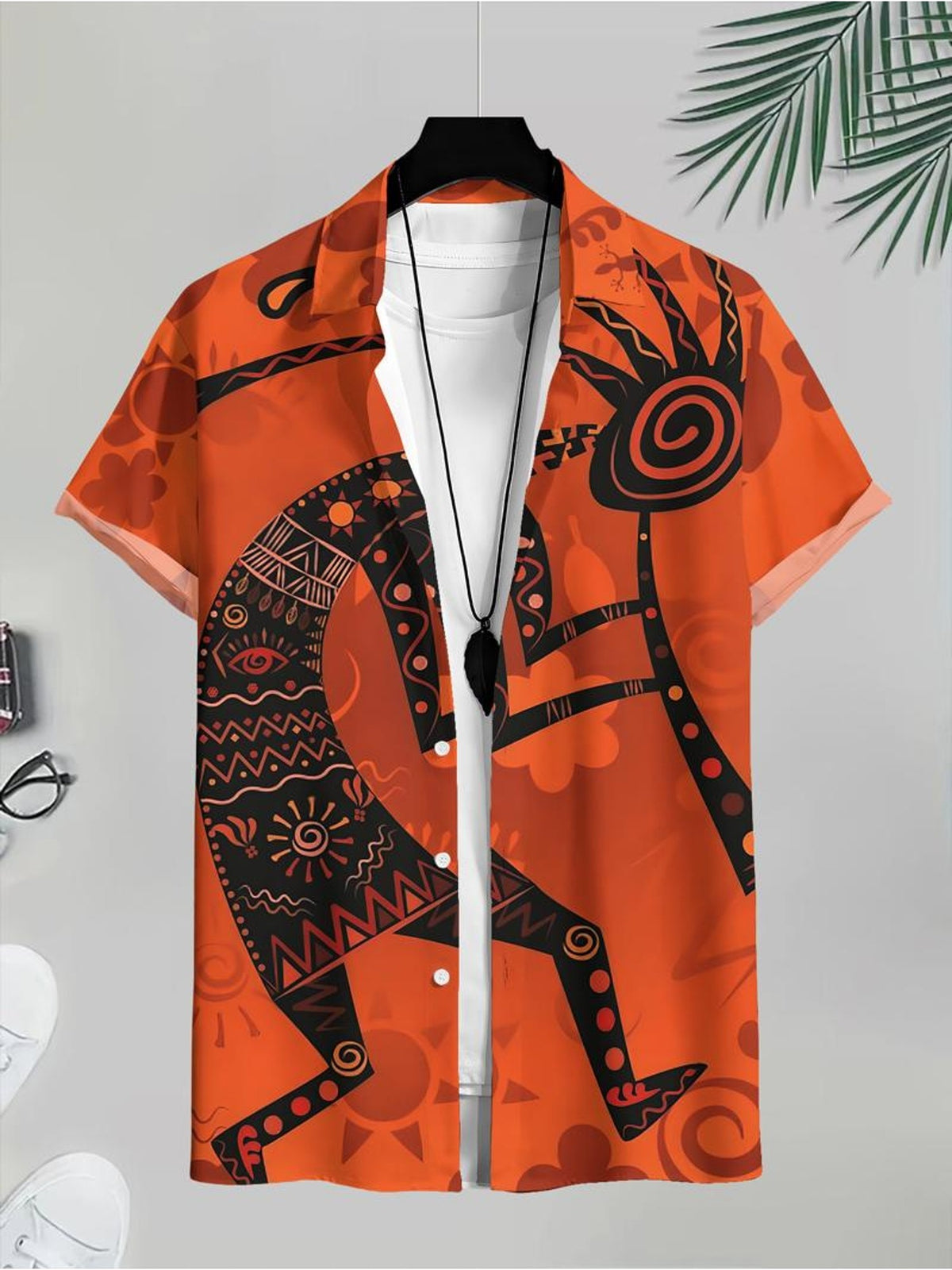 Tropical Print Men'S Casual Shirt with Tribal Pattern Summer Beach Wear