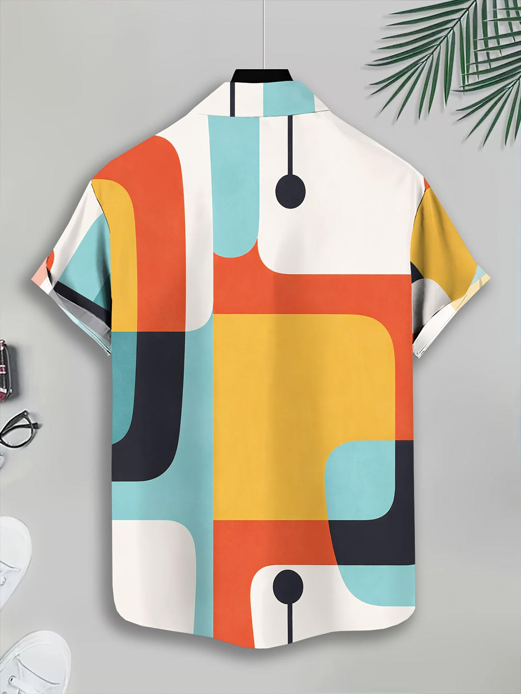 Colorful Geometric Pattern Men'S Casual Shirt, Abstract Shapes Print Summer Bold Design
