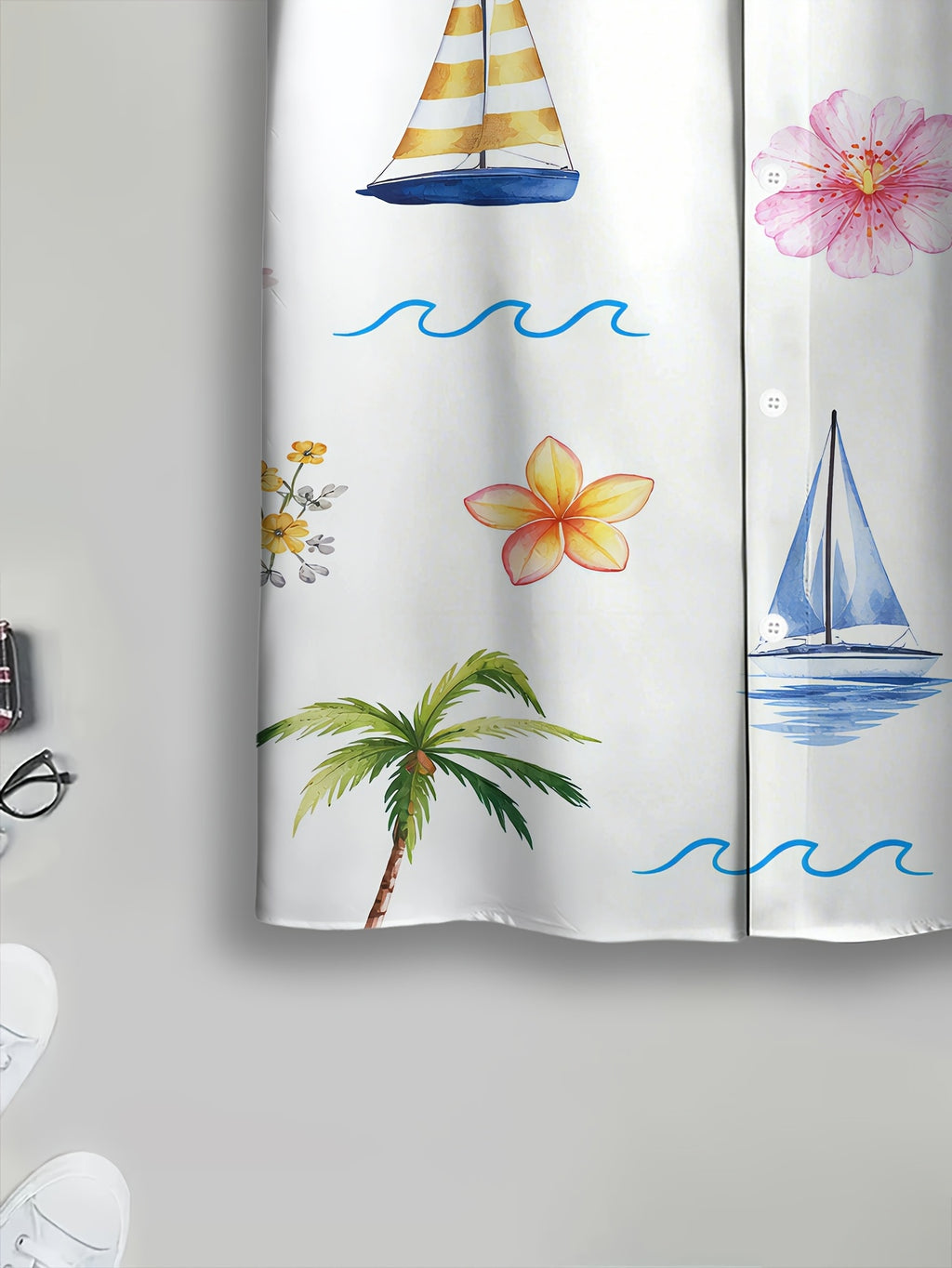 Summer Style Men's Casual Shirt Print Tropical Paradise with Palm Trees Sailboats And Flowers Summer Vibrant Island Vibes