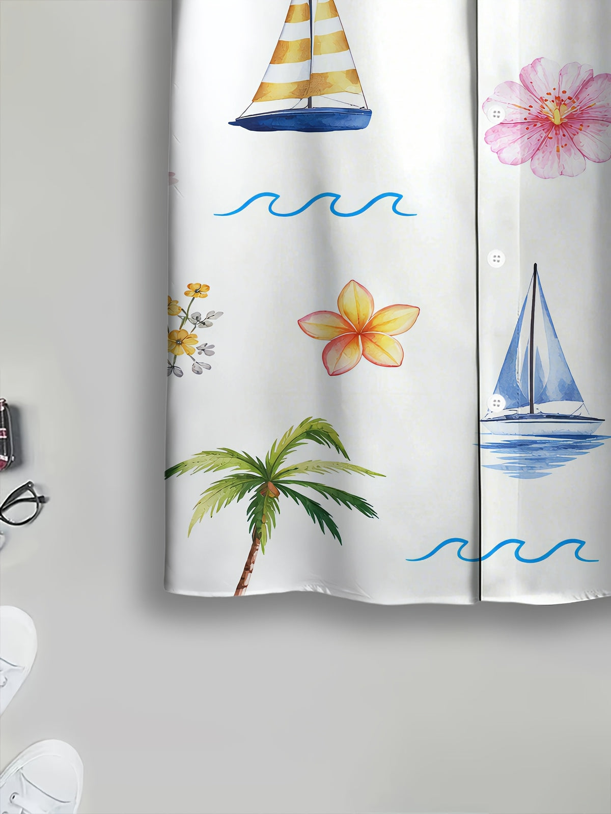 Summer Style Men's Casual Shirt Print Tropical Paradise with Palm Trees Sailboats And Flowers Summer Vibrant Island Vibes