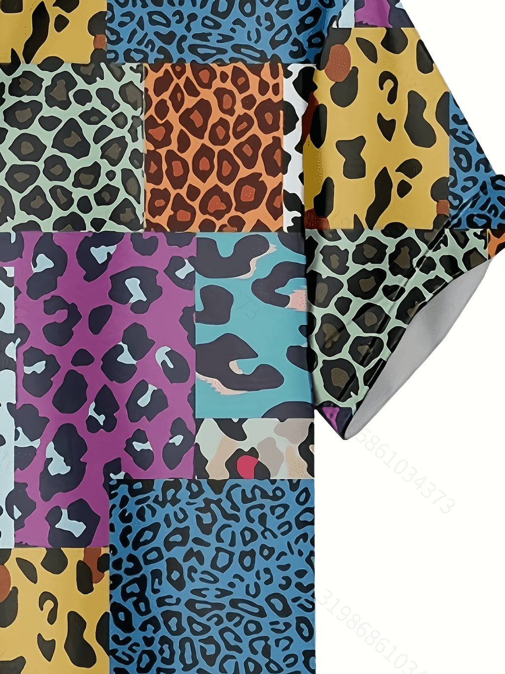 New Patchwork Leopard Print Short Sleeve Shirt, Men'S Casual Button-Up Short Sleeve Shirt Suitable for Beachwear, Vacation And Casual Outings, Casual Summer Top with Breathable Material, Summer Vacation, Casual Loose Fit Tropical Hawaiian Shirt