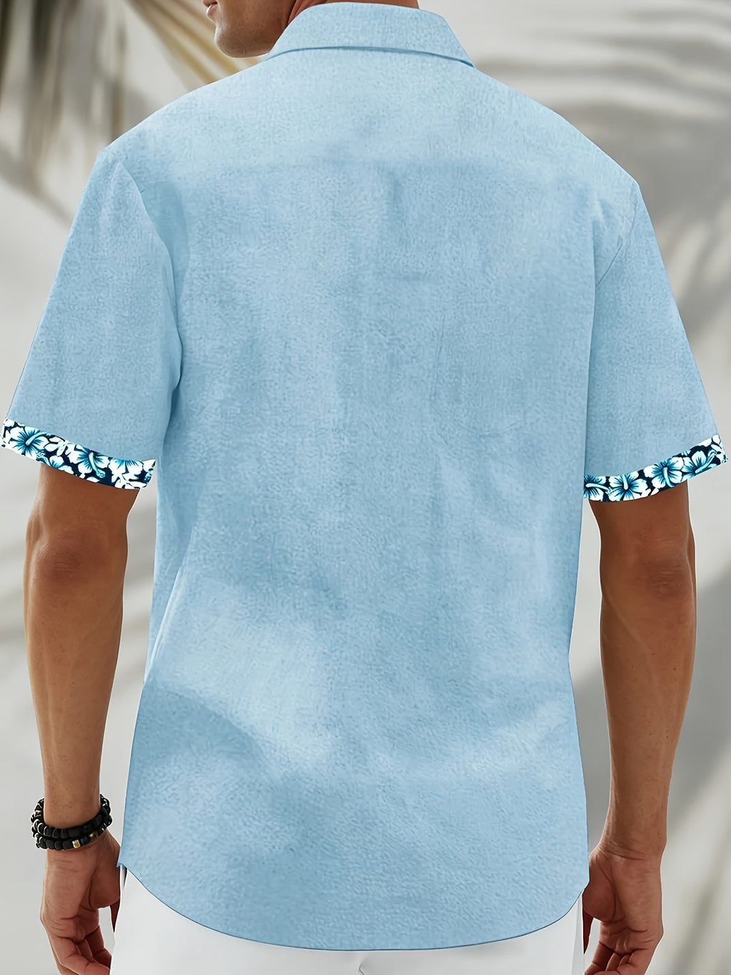 Hawaiian Floral Print Men's Button-Up Pocket Short-Sleeve Shirt, PLUS SIZE