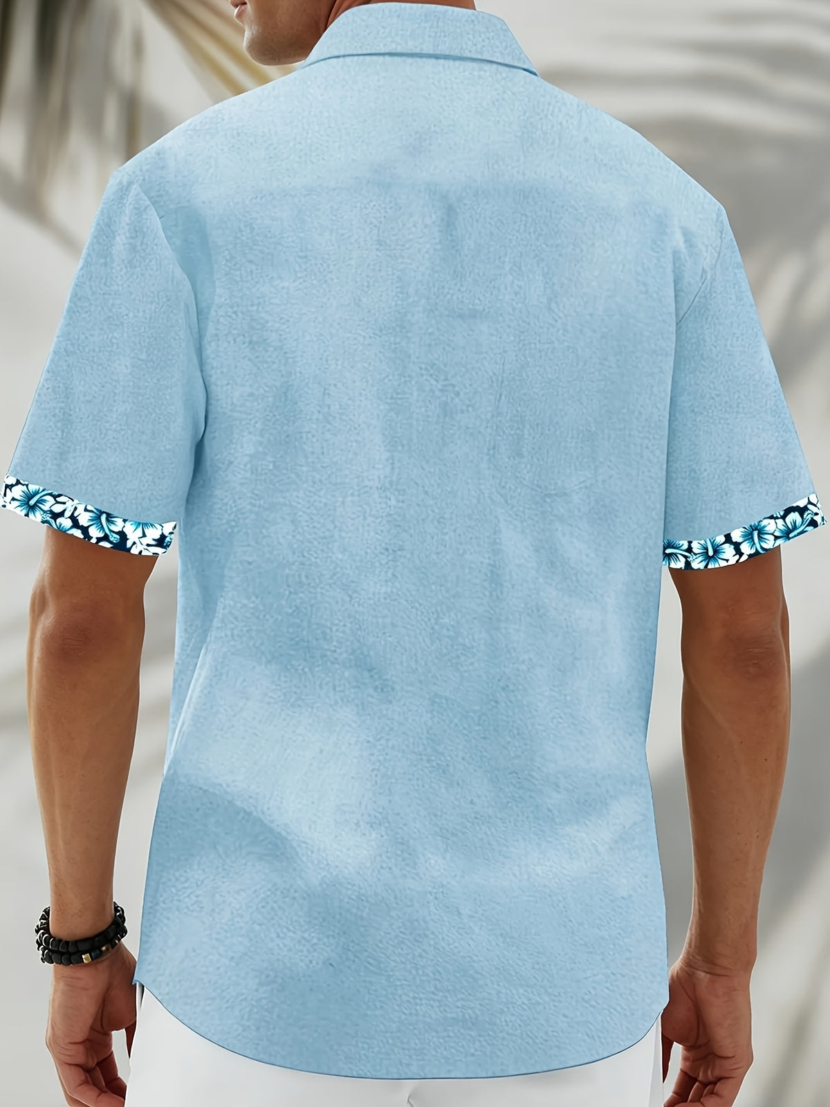 Hawaiian Floral Print Men's Button-Up Pocket Short-Sleeve Shirt, PLUS SIZE