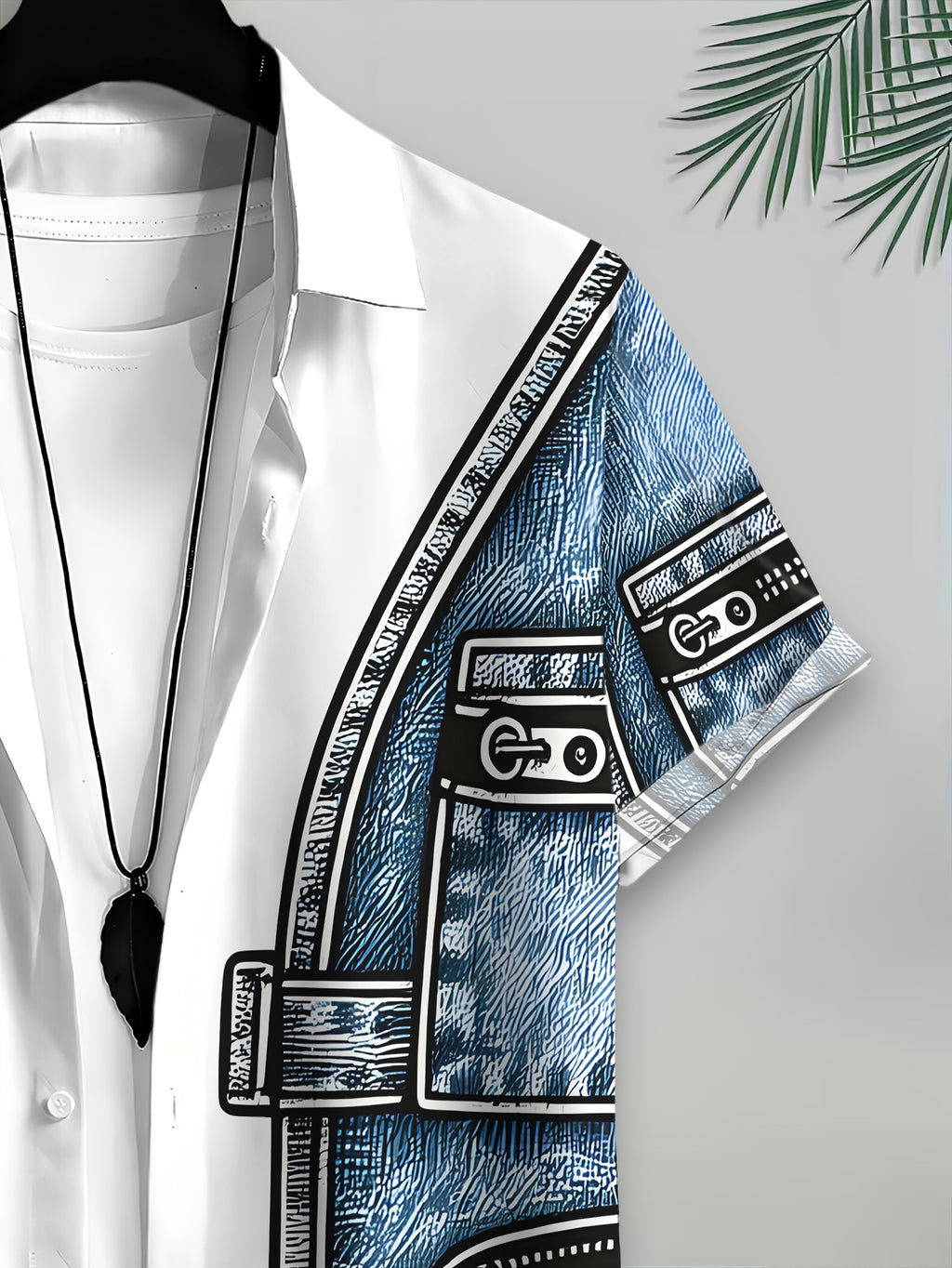 Printeddesign-Nottextured 2Dprinting Men'S Casual Shirt, Polyester Material, Mixed Color, Multiple Sizes Available, Faux Denim Print, Fashionable Summer Style, Trendy Top