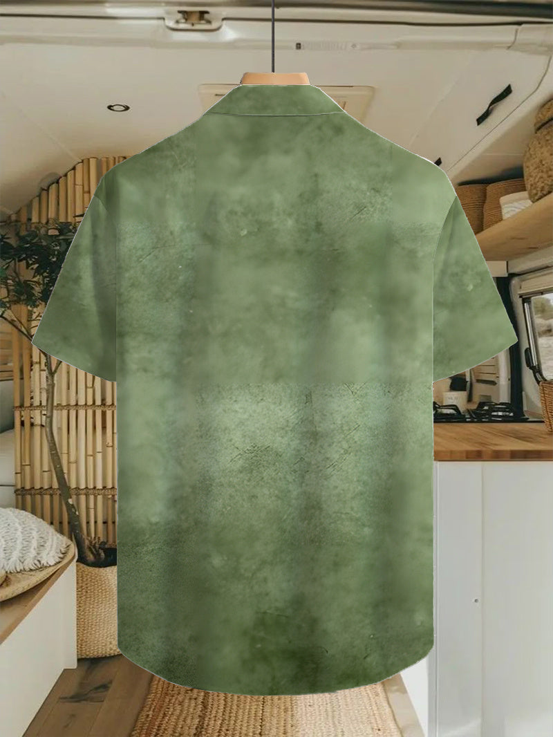 Vintage Hawaiian Style Green Ombre Print, Fashion Tropical Hawaiian Shirt - Short Sleeve, Casual Button- Men's Shirt, Lightweight Polyester for Summer Adventures