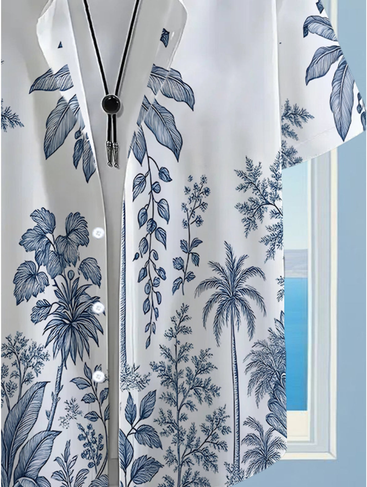 Men's Hawaiian Shirt with Full Palm Tree & Hawaiian Print - Short Sleeve Button-Up Loose Fit Casual Beachwear, Collar Button Front Shirt (Machine Washable Suitable for Summer, Vacation, Outdoor)