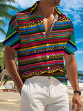 New Men'S Casual Short Sleeve Shirt, Striped And Leopard Print Interwoven, Rich Colors with Exotic Texture, Versatile for Festive Gatherings And Commuting, Fabric Machine Washable, Button-Up Print Shirt
