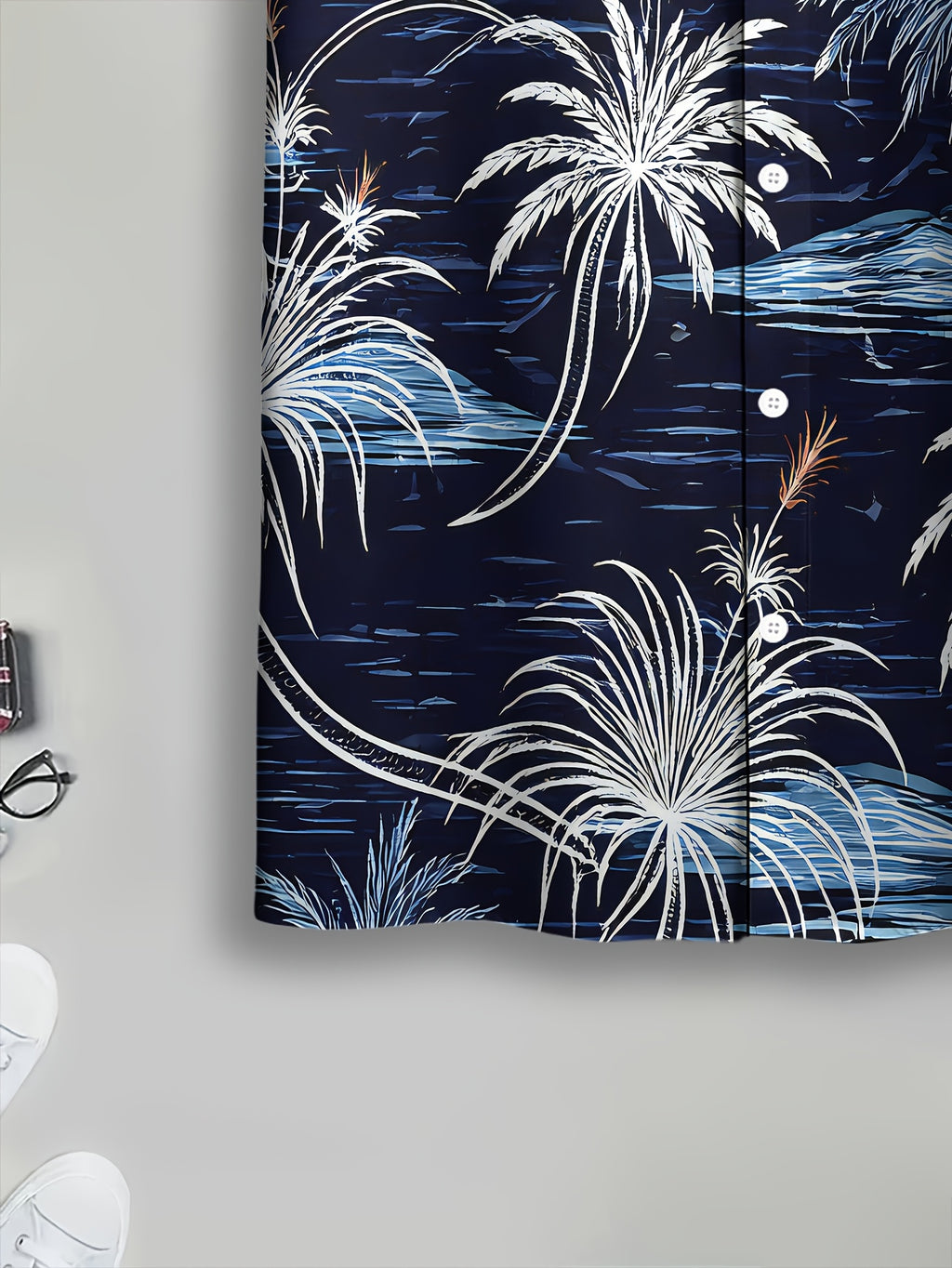 Tropical Paradise Men'S Casual Shirt, Printed Palm Trees And Ocean Waves Summer Vibrant Design