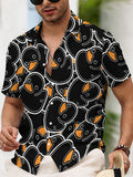 Men's Casual Shirt with Cartoon Duck Print, Summer Fun Pattern on Black Background with Orange Beak