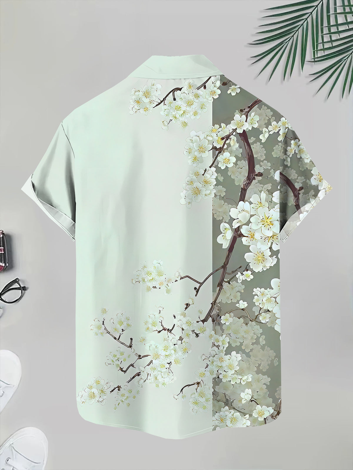 Men's Casual Floral Print Shirt with Cherry Blossom Design for Summer