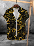 Men'S Fashionable Digital Print Short Sleeve Shirt, New Summer Trendy Casual Loose Fit Turn- Collar Top