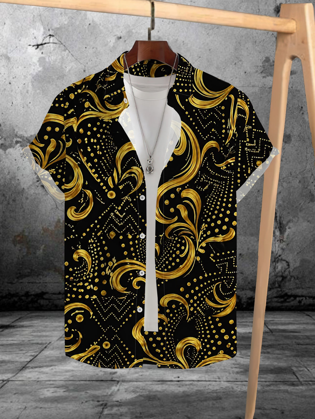 Men'S Fashionable Digital Print Short Sleeve Shirt, New Summer Trendy Casual Loose Fit Turn- Collar Top