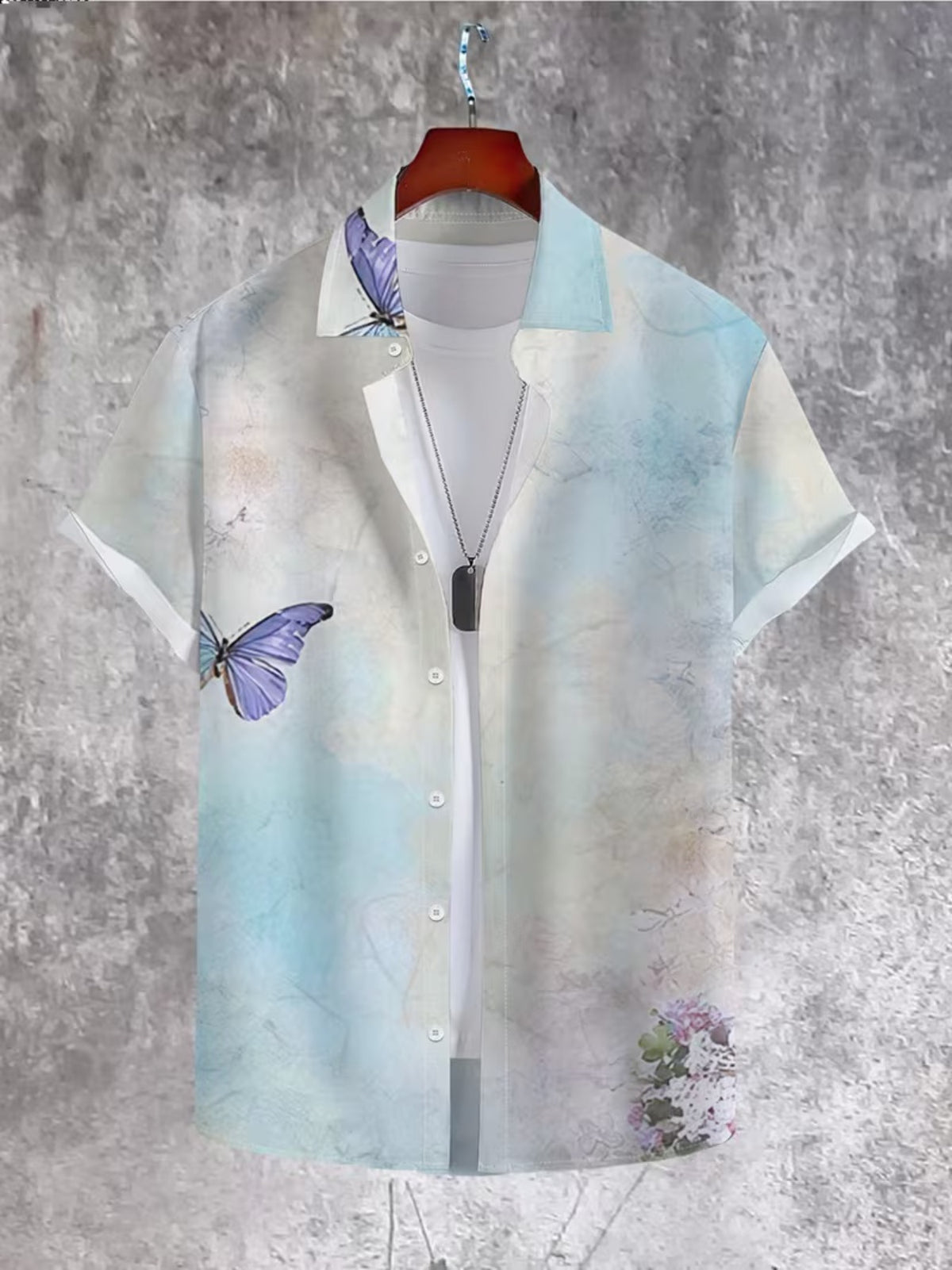 Textured Print Men'S Casual Shirt - Short Sleeve Button Design, Summer Outdoor And Casual Wear, Daily Wear