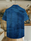Men'S Casual Shirt with a Deep Blue Ink Painting Print - Featuring a Short Sleeve Button Design, Suitable for Summer Outdoor And Casual Wear, Perfect for Everyday Outfits