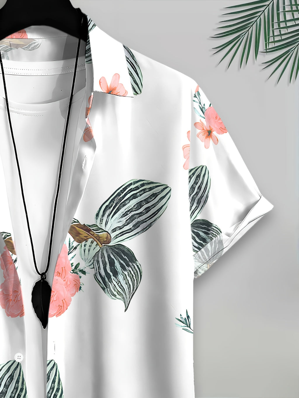 Men's Casual Shirt with Floral Print, Tropical Flowers and Leaves, Vibrant Summer Colors and Intricate Design