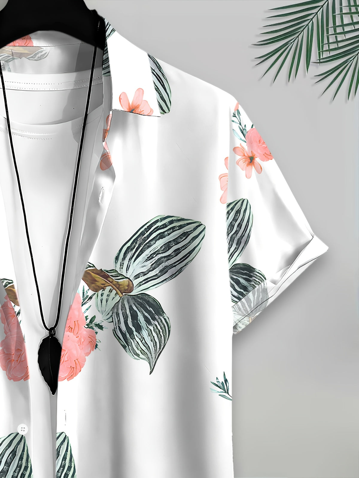 Men's Casual Shirt with Floral Print, Tropical Flowers and Leaves, Vibrant Summer Colors and Intricate Design