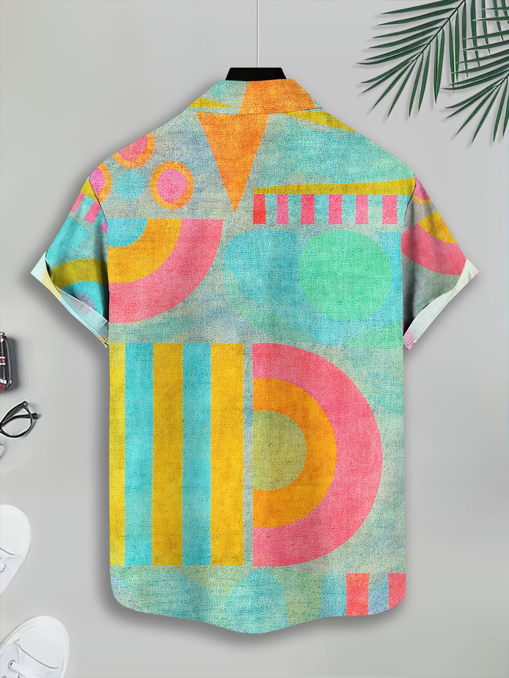 Color-Block Geometric Pattern Men'S Casual Shirt Abstract Shapes Summer Vibrant Design