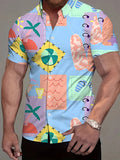 [Printed Design – Not Textured] Men's Short-Sleeve Shirt, Trendy Digital Print Short-Sleeve Shirt with Summer Beach Element Pattern, Stylish and Elegant, Trendy/Summer/Clothes/Apparel/Men's/Printed/Streetwear