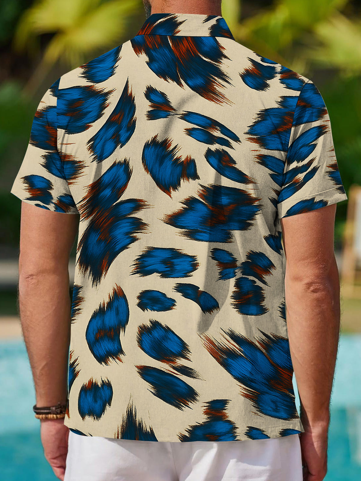 Men'S Short Sleeve Shirt, Individual Style Men'S Print Short Sleeve Leopard Print Style, Cool Men'S Shirt, Blue Brown Tone, Men'S Casual Short Sleeve Shirt Summer