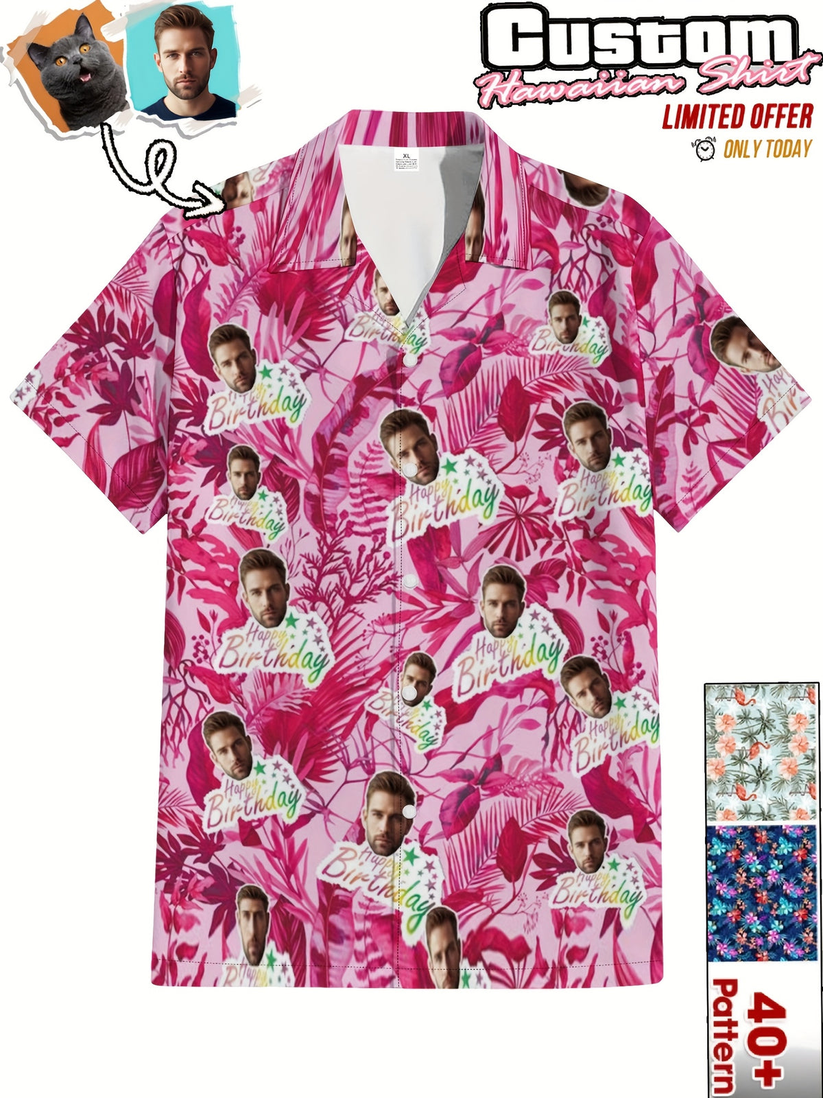 Custom Face Hawaiian Shirts For Men | Personalized Summer Button Up Shirts With Portrait Pattern, Casual Style, Regular Fit, Ideal For Birthday, Anniversary, Vacation Gifts