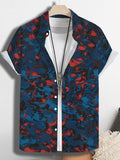 Men'S Casual Shirt with Tropical Blue And Red Prints from Hawaii - Short-Sleeved with Button Design, Perfect for Summer Outdoor And Leisure Wear