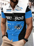 Racing-Style Men'S Casual Shirt Print, Multiple Color Options, Speed Racing Legend Text And Logo Design, Bold Summer Graphics, Fast Speed And Winning Glory Pattern