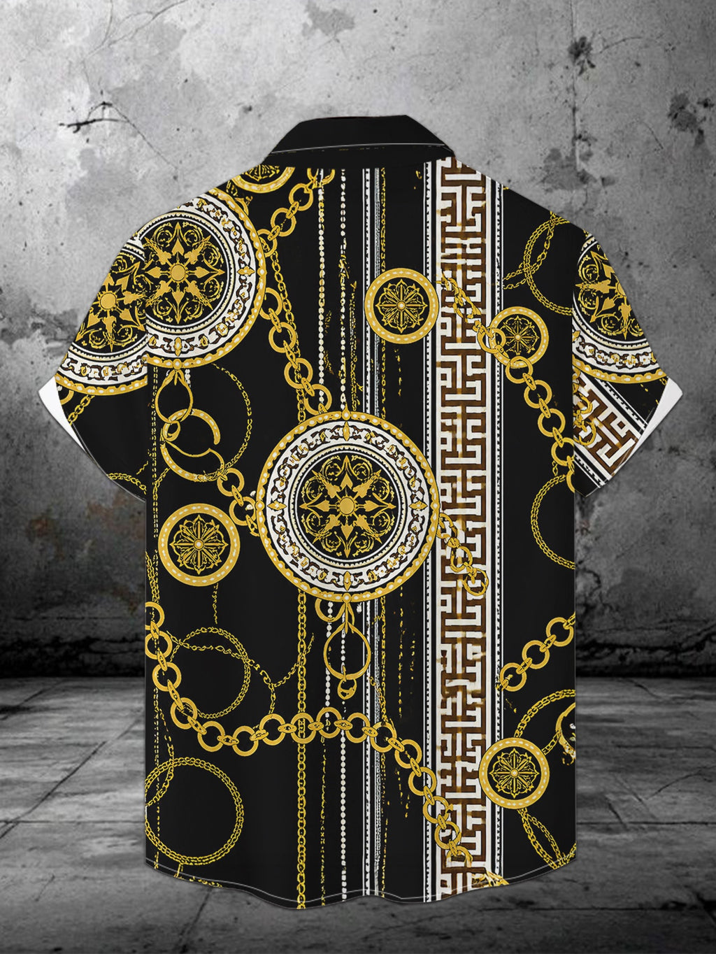 Men'S Digital Print Short Sleeve Shirt, New Summer Fashion Trend, Unique Geometric Chain Print, Casual Loose Fit, Turn- Collar Half Sleeve Top