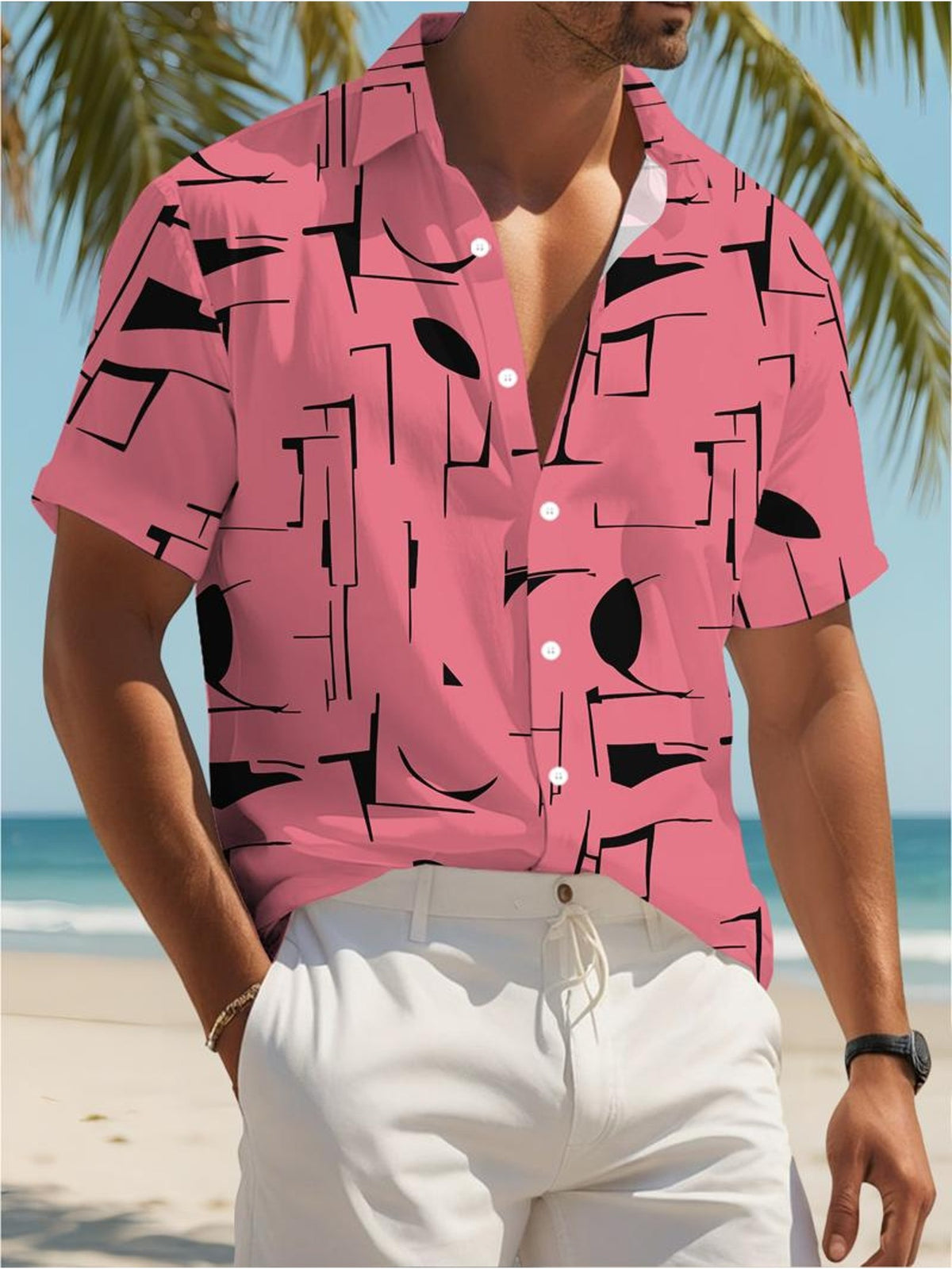 Geometric Pattern Men'S Casual Shirt Abstract Art Design Beach Summer Wear