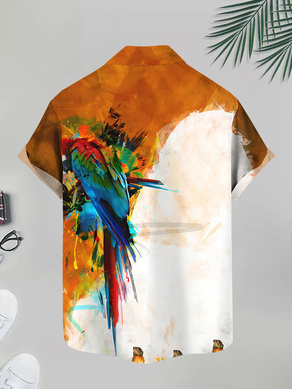Tropical Print Men's Casual Shirt, Parrot Pattern, Vibrant Summer Colors