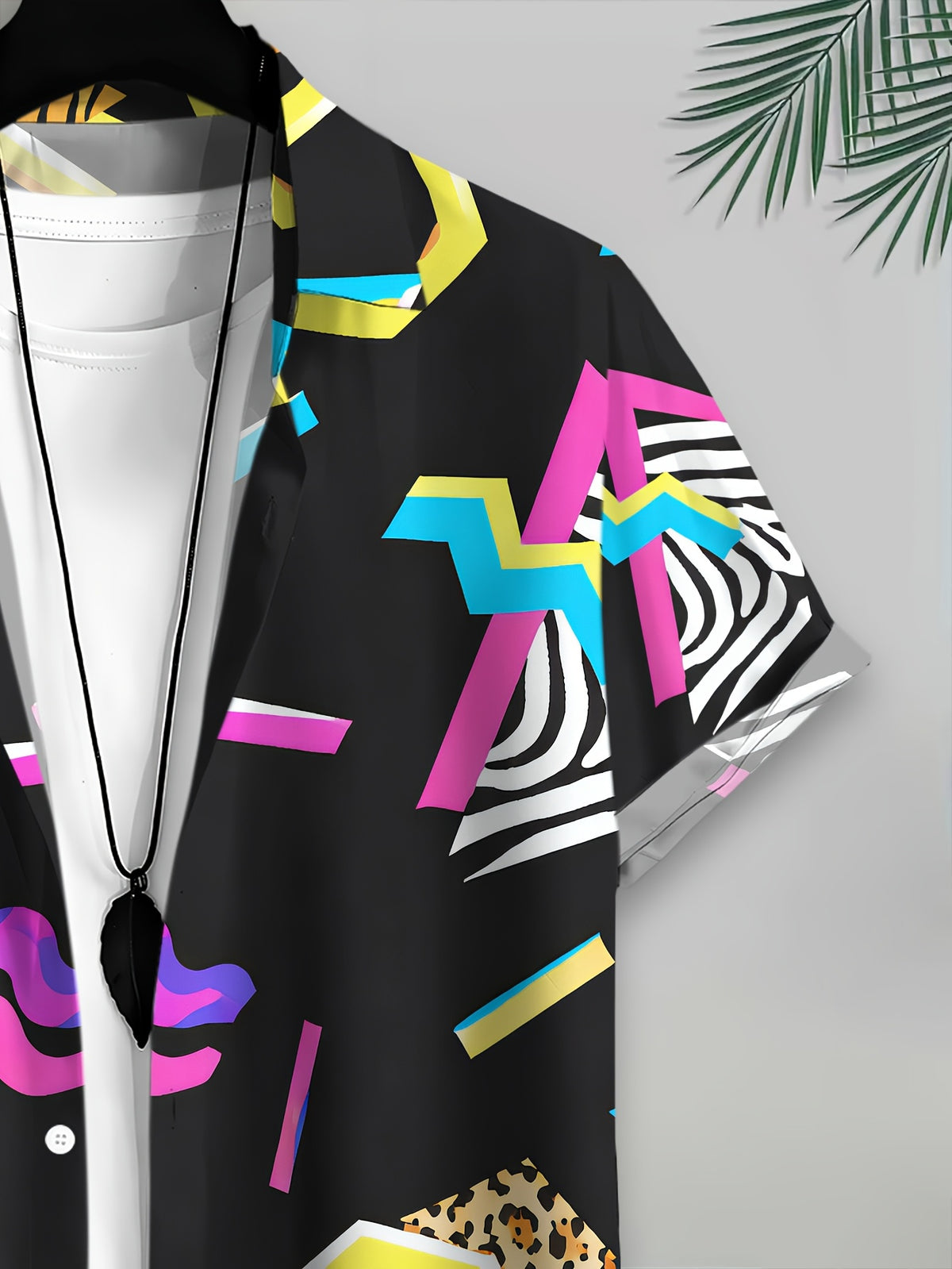 Geometric Abstract Pattern Men'S Casual Shirt Animal Print And Colorful Shapes Summer Bold Print Design
