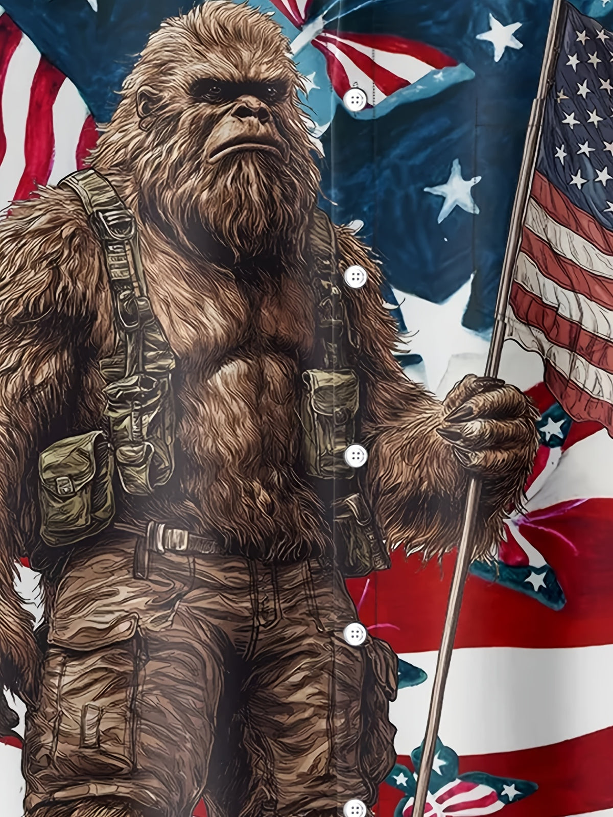 Men'S Oversized Short-Sleeve Shirt with a Flag Gorilla Print And Buttons, Plus Size