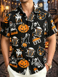 Halloween Pattern Print Men's Plus Size Holiday Short Sleeve Shirt, PLUS SIZE