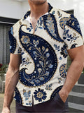 Hawaiian Leaf Print Men'S Casual Shirt - Short Sleeve Button- Design, Vibrant Colors, Summer Season Outdoor And Casual Wear, Machine Washable