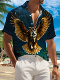 New Men'S Casual Short Sleeve Shirt, Dark Night Starry Sky Underneath, Enormous Owl Flapping on Tree Top, Holiday Party Commute All-Match Fabric Machine Washable Button-Up Shirt