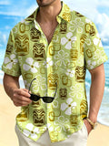 Floral TiKi Print Men's Plus Size Short Sleeve Shirt, PLUS SIZE