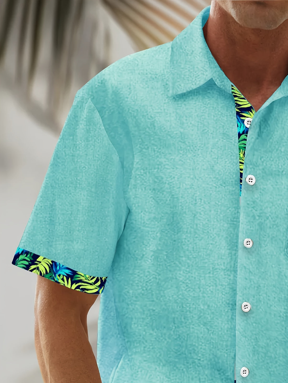 Hawaiian Floral Print Men's Button-Up Pocket Short-Sleeve Shirt, PLUS SIZE