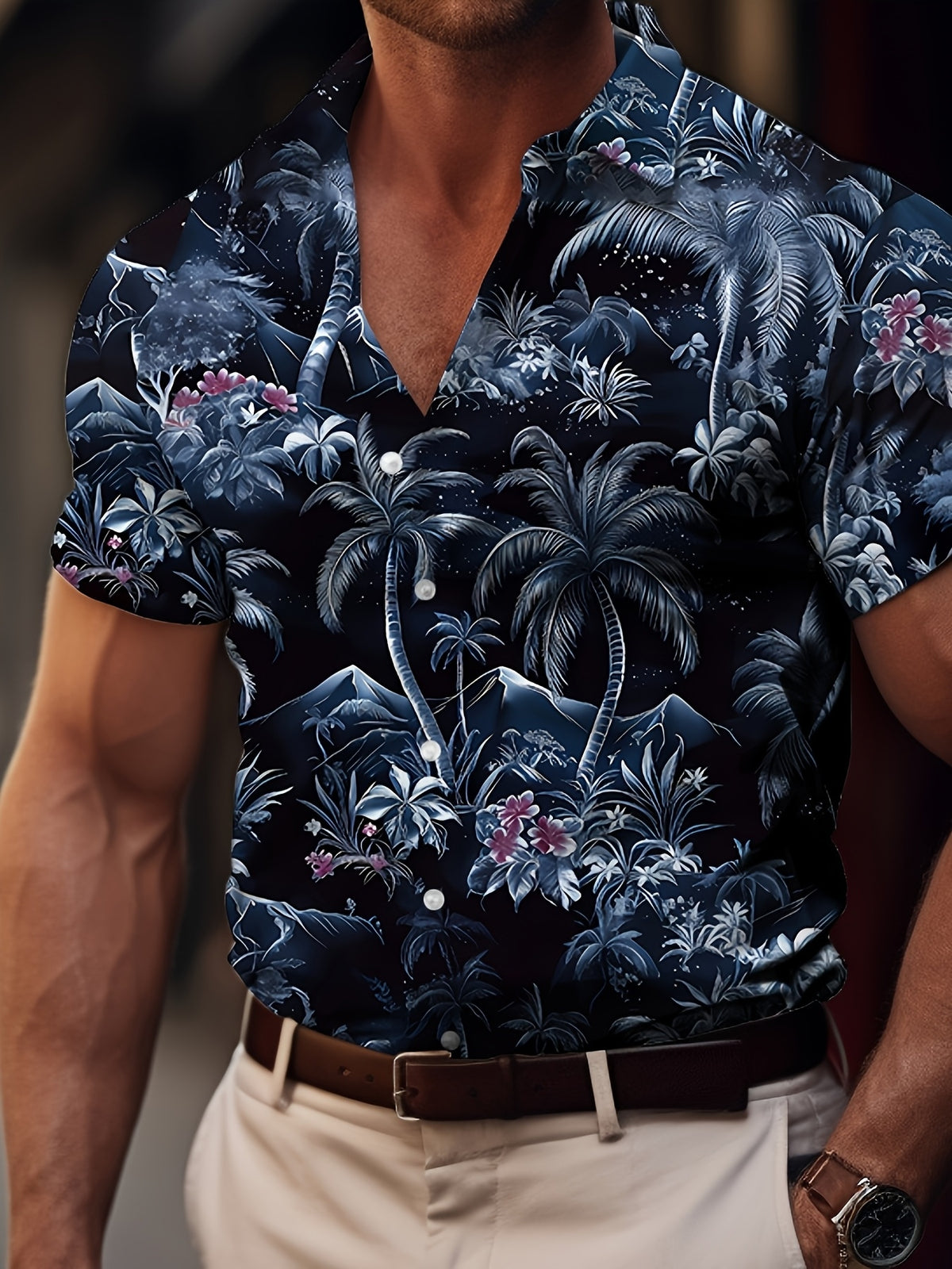 Summer New Men's Short Sleeve Hawaiian Shirt Fashion Casual Tropical Coconut Tree Pattern Design Men's Top