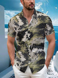 Fashionable Tropical Colorful Patchwork Print Men'S Casual Shirt - Short-Sleeved Button Design, Suitable for Outdoor And Casual Wear in Summer