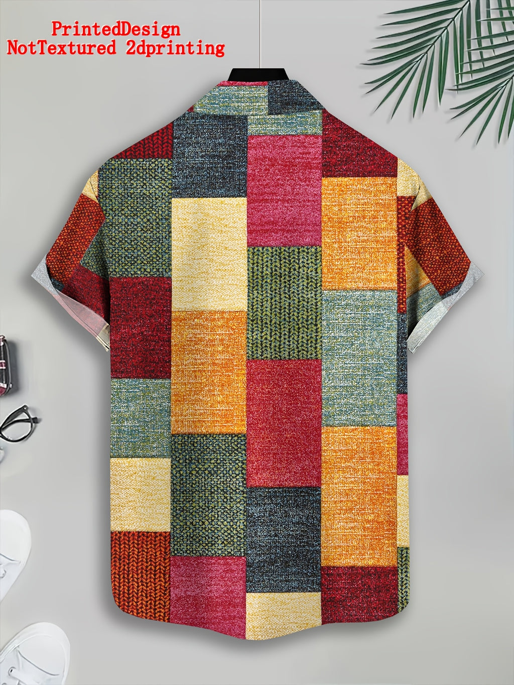 PrintedDesign-NotTextured 2dprinting Colorful Patchwork Pattern Men's Casual Shirt Print Geometric Blocks Summer Vibrant Textured Design